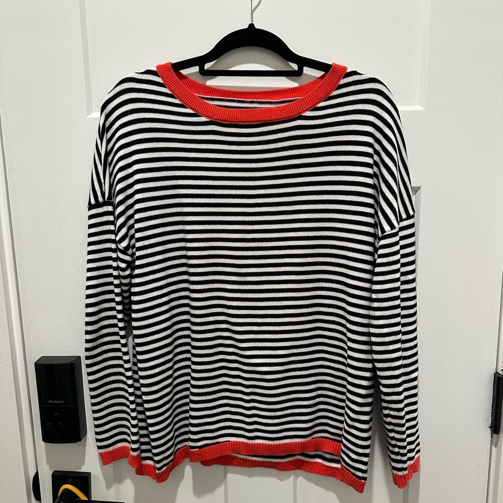Striped Black and White Top with Red Accents - Picture 3 of 6